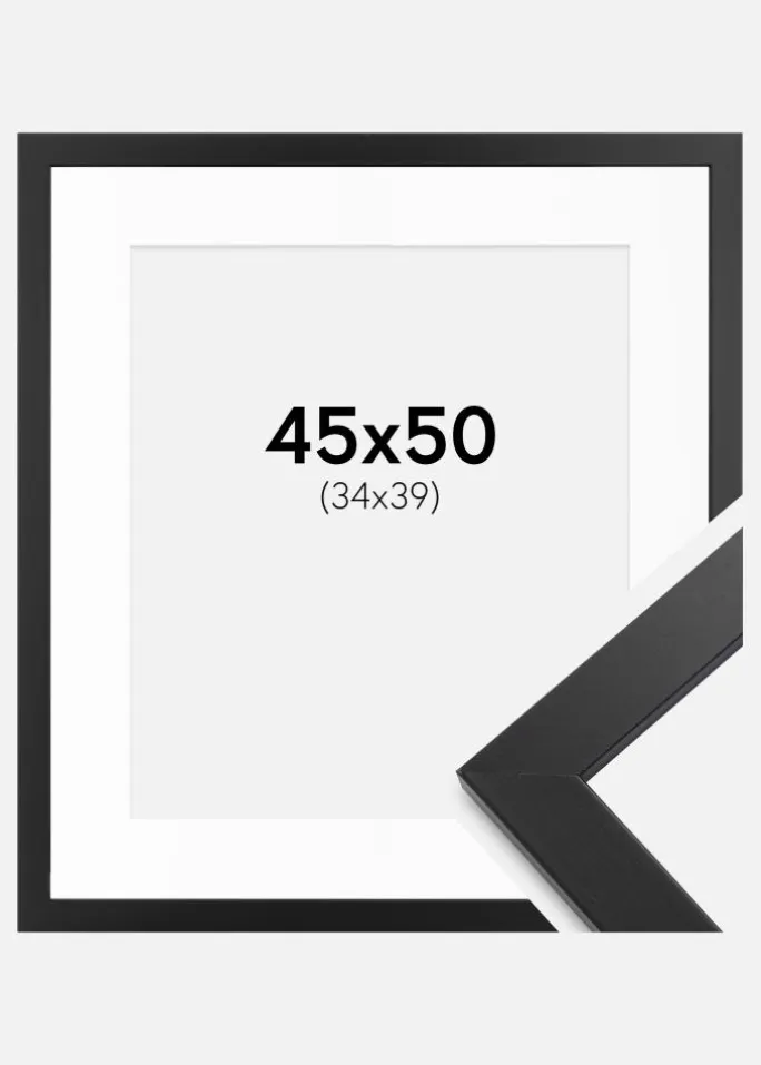 Ramme sort træ 45x50 cm - Passepartout Hvid 35x40 cm