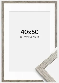 Ramme Stilren grå Eg 40x60 cm - Passepartout Hvid 32,9x48,3 cm