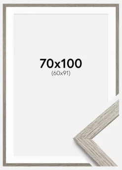Ramme Stilren grå Eg 70x100 cm - Passepartout Hvid 61x92 cm