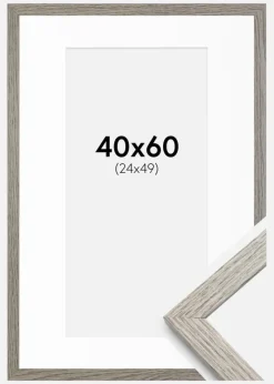 Ramme Stilren grå Eg 40x60 cm - Passepartout Hvid 25x50 cm
