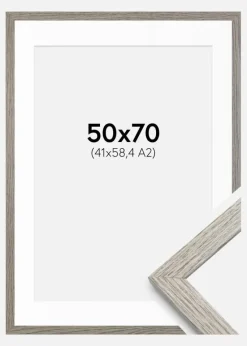 Ramme Stilren grå Eg 50x70 cm - Passepartout Hvid 42x59,4 cm