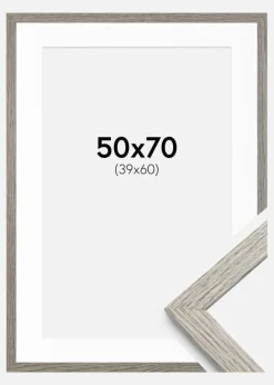 Ramme Stilren grå Eg 50x70 cm - Passepartout Hvid 40x61 cm