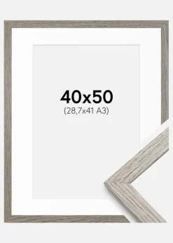 Ramme Stilren grå Eg 40x50 cm - Passepartout Hvid 29,7x42 cm