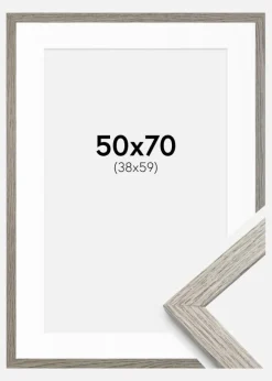 Ramme Stilren grå Eg 50x70 cm - Passepartout Hvid 39x60 cm