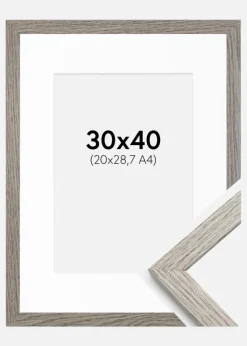 Ramme Stilren grå Eg 30x40 cm - Passepartout Hvid 21x29,7 cm