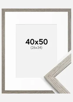 Ramme Stilren grå Eg 40x50 cm - Passepartout Hvid 27x35 cm