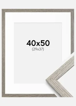 Ramme Stilren grå Eg 40x50 cm - Passepartout Hvid 30x38 cm