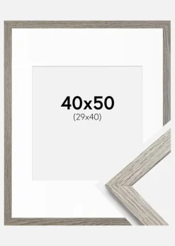 Ramme Stilren grå Eg 40x50 cm - Passepartout Hvid 30x41 cm