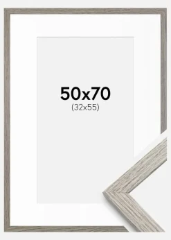 Ramme Stilren grå Eg 50x70 cm - Passepartout Hvid 33x56 cm