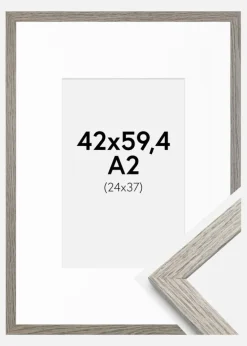 Ramme Stilren grå Eg 42x59,4 cm - Passepartout Hvid 25x38 cm