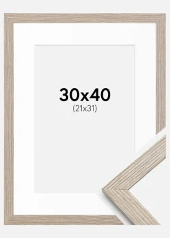Ramme Stilren Greige Eg 30x40 cm - Passepartout Hvid 22x32 cm