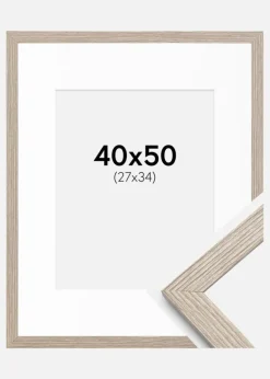 Ramme Stilren Greige Eg 40x50 cm - Passepartout Hvid 28x35 cm