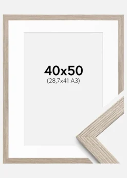 Ramme Stilren Greige Eg 40x50 cm - Passepartout Hvid 29,7x42 cm
