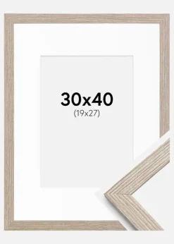 Ramme Stilren Greige Eg 30x40 cm - Passepartout Hvid 20x28 cm