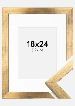 Ramme Stilren Guld 18x24 cm - Passepartout Hvid 13x17 cm