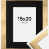 Ramme Stilren Guld 15x20 cm - Passepartout Sort 10x15 cm