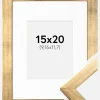 Ramme Stilren Guld 15x20 cm - Passepartout Hvid 4x5 inches
