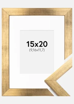 Ramme Stilren Guld 15x20 cm - Passepartout Hvid 4x5 inches