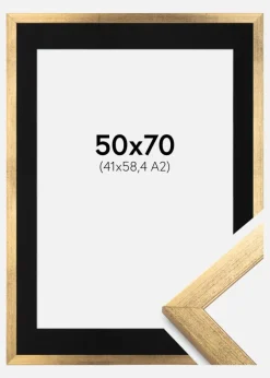Ramme Stilren Guld 50x70 cm - Passepartout Sort 42x59,4 cm (A2)