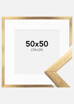 Ramme Stilren Guld 50x50 cm - Passepartout Hvid 35x35 cm