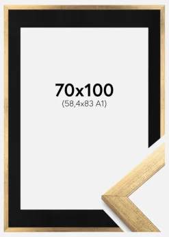 Ramme Stilren Guld 70x100 cm - Passepartout Sort 59,4x84 cm (A1)