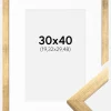 Ramme Stilren Guld 30x40 cm - Passepartout Hvid 8x12 inches