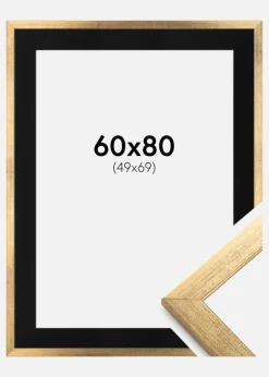 Ramme Stilren Guld 60x80 cm - Passepartout Sort 50x70 cm