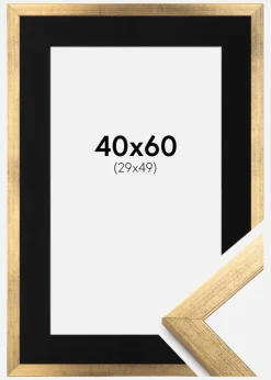 Ramme Stilren Guld 40x60 cm - Passepartout Sort 30x50 cm