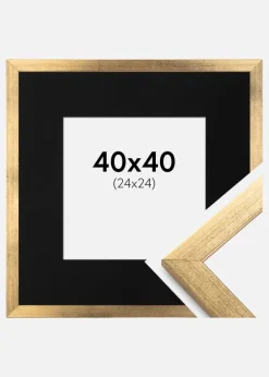 Ramme Stilren Guld 40x40 cm - Passepartout Sort 25x25 cm