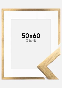 Ramme Stilren Guld 50x60 cm - Passepartout Hvid 37x46 cm