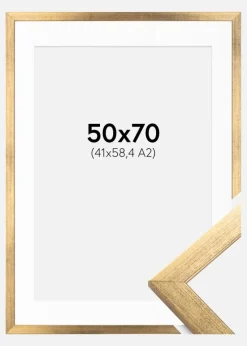 Ramme Stilren Guld 50x70 cm - Passepartout Hvid 42x59,4 cm (A2)