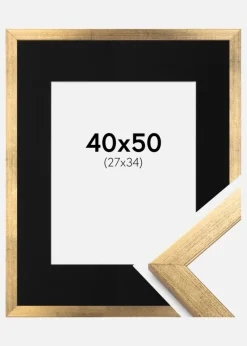Ramme Stilren Guld 40x50 cm - Passepartout Sort 28x35 cm