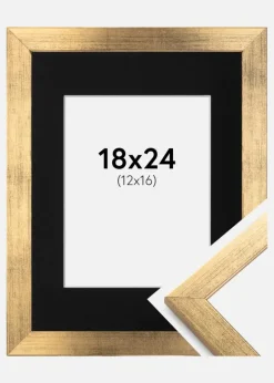 Ramme Stilren Guld 18x24 cm - Passepartout Sort 13x17 cm
