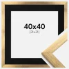 Ramme Stilren Guld 40x40 cm - Passepartout Sort 32x32 cm