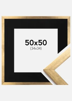 Ramme Stilren Guld 50x50 cm - Passepartout Sort 35x35 cm