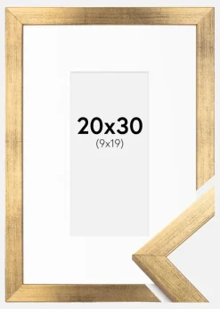 Ramme Stilren Guld 20x30 cm - Passepartout Hvid 10x20 cm