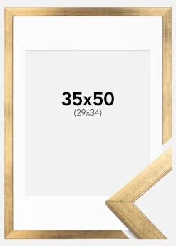 Ramme Stilren Guld 35x50 cm - Passepartout Hvid 30x35 cm