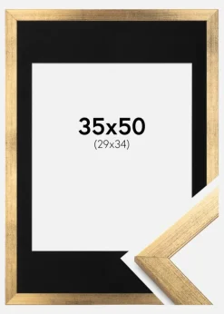Ramme Stilren Guld 35x50 cm - Passepartout Sort 30x35 cm