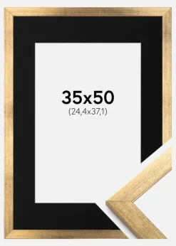 Ramme Stilren Guld 35x50 cm - Passepartout Sort 10x15 inches