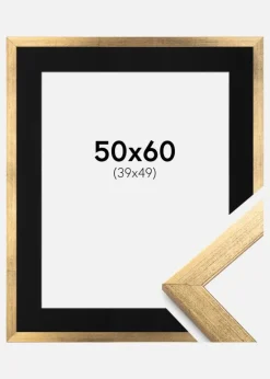 Ramme Stilren Guld 50x60 cm - Passepartout Sort 40x50 cm