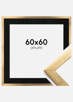 Ramme Stilren Guld 60x60 cm - Passepartout Sort 50x50 cm