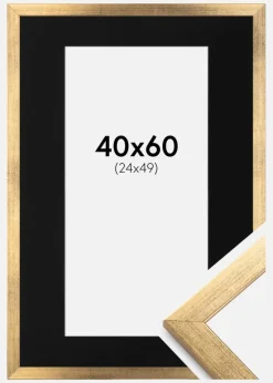 Ramme Stilren Guld 40x60 cm - Passepartout Sort 25x50 cm