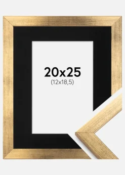 Ramme Stilren Guld 20x25 cm - Passepartout Sort 13x19,5 cm