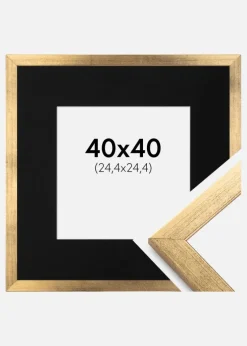 Ramme Stilren Guld 40x40 cm - Passepartout Sort 10x10 inches
