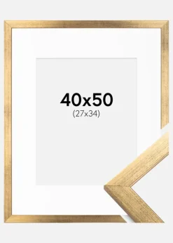 Ramme Stilren Guld 40x50 cm - Passepartout Hvid 28x35 cm