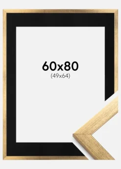 Ramme Stilren Guld 60x80 cm - Passepartout Sort 50x65 cm