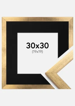 Ramme Stilren Guld 30x30 cm - Passepartout Sort 20x20 cm