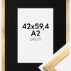 Ramme Stilren Guld 42x59,4 cm (A2) - Passepartout Sort 25x38 cm