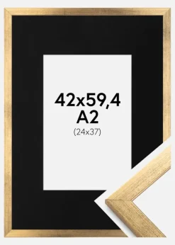 Ramme Stilren Guld 42x59,4 cm (A2) - Passepartout Sort 25x38 cm