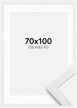 Ramme Stilren hvid Eg 70x100 cm - Passepartout Hvid 59,4x84 cm